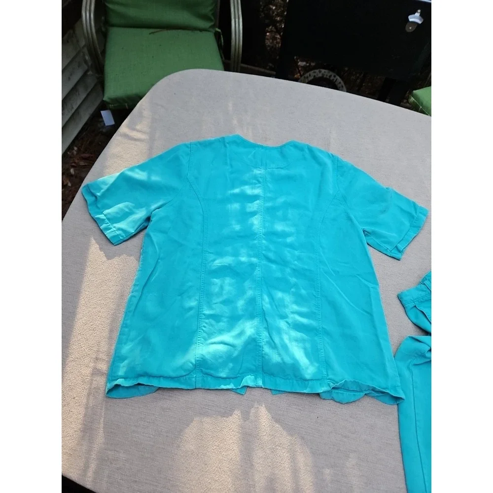 Vintage Leisure‎ Wear Lyocell Outfit Pants Shirt Teal Y2K 90s Lounge Casual LG